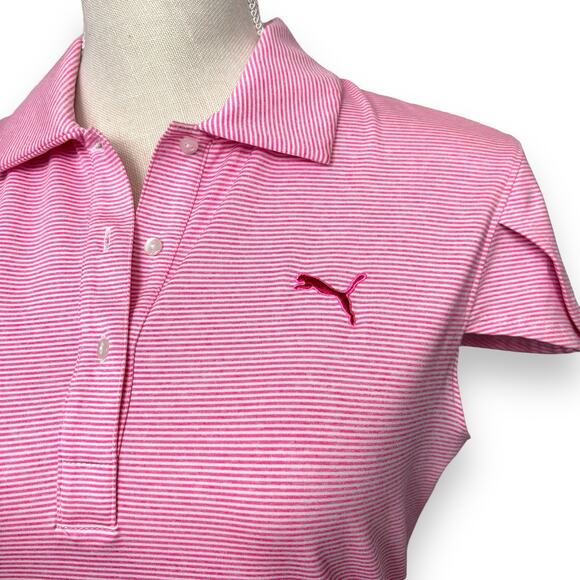 Puma Pink & White Striped Polo with Cap Sleeves Size S - Picture 3 of 9